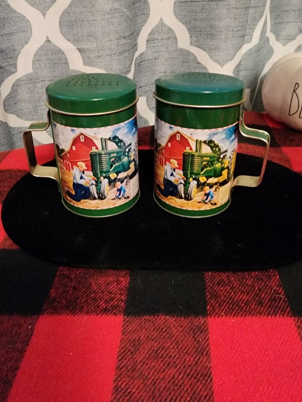 Green Tractor Decorative Salt And Pepper Tin Canister - Set of 2